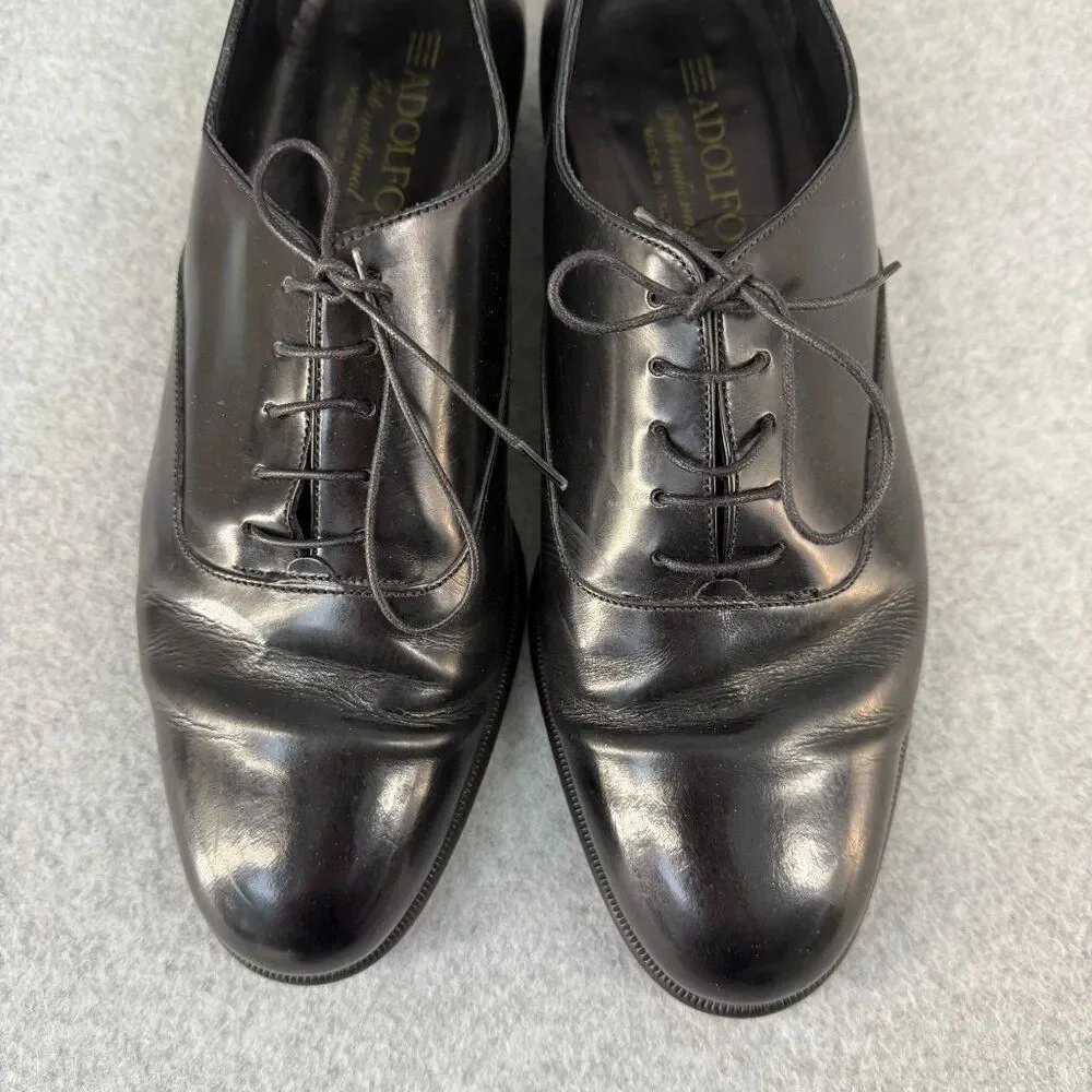 Adolfo Mens Size 9 Black Patent Leather Oxford Dress Shoes Lace‎ Up Office Round